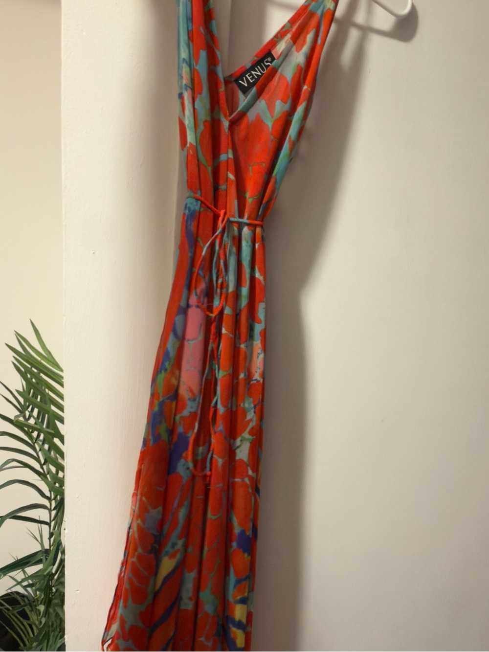 VENUS Bright Orange Multicolor Floral Maxi Dress OS